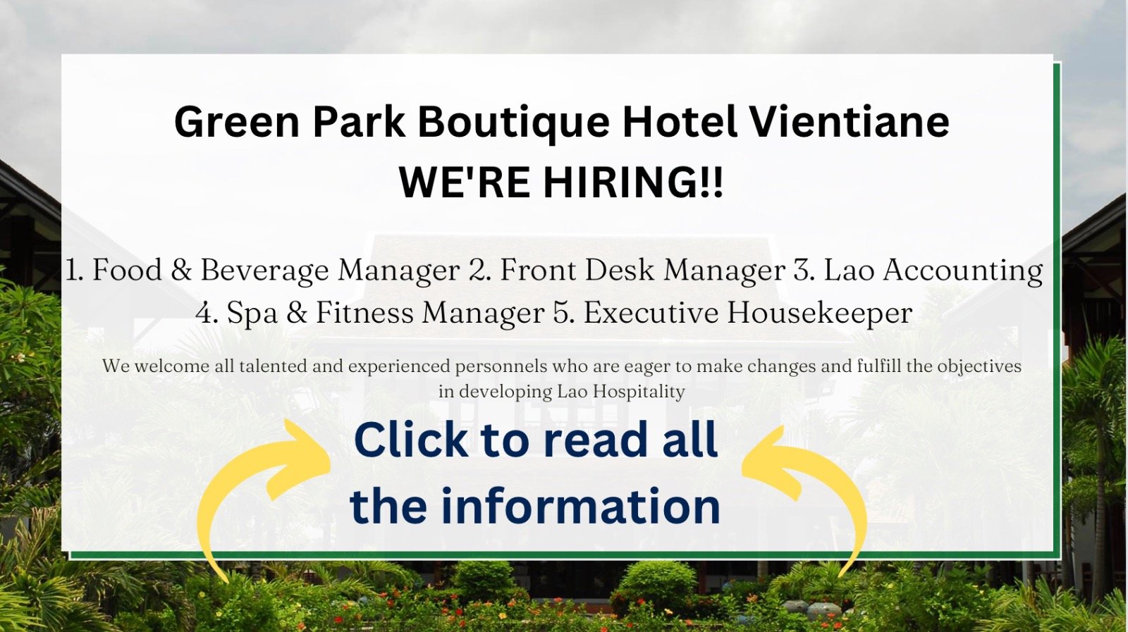 Green Park Boutique HotelVientianeARE HIRING!