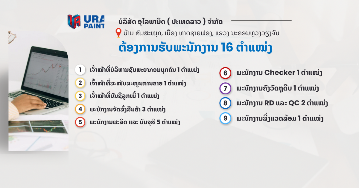 ບໍລິສັດ URAI PAINTS ຈຳກັດ ເປີດຮັບສະຫມັກພະນັກງານຫລາຍຕໍາແຫນ່ງ